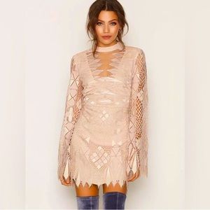 Free People Deco Lace Long Sleeve Mini Dress Women’s Size 2 in Ivory